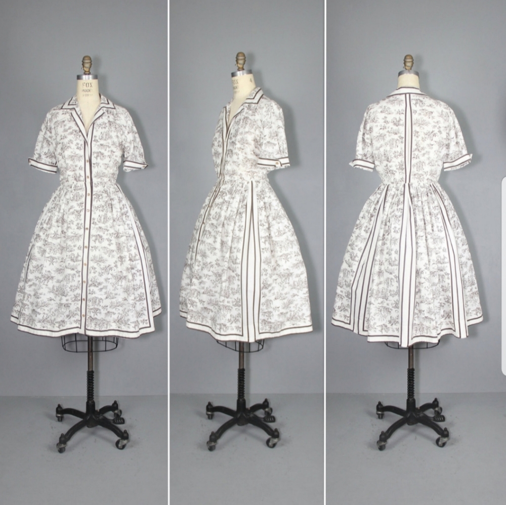 Vintage 50s cotton toile dress